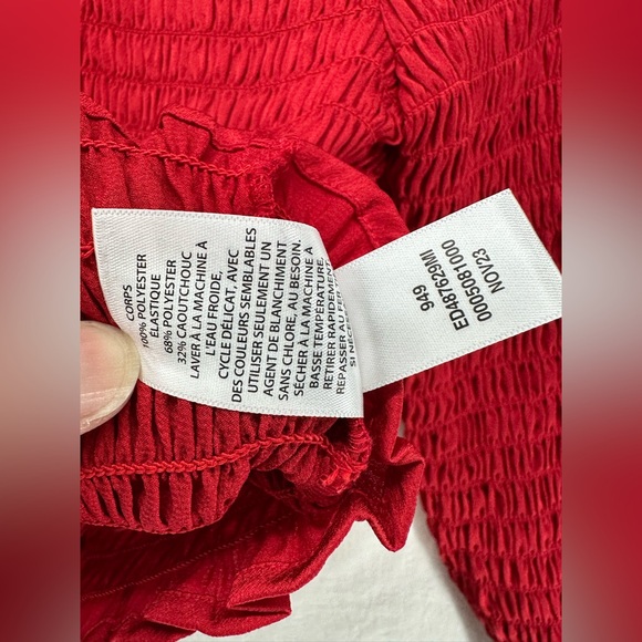 Open Edit Womens Red Smocked Long Sleeve Crop Top Shirt Size M - Picture 7 of 7